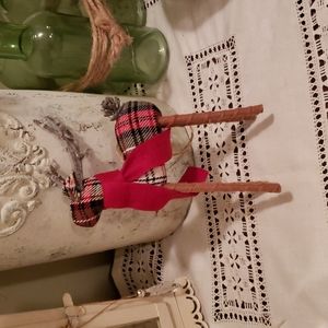 COPY - COPY - Pottery Barn Plaid Flannel Reindeer Christmas Ornament